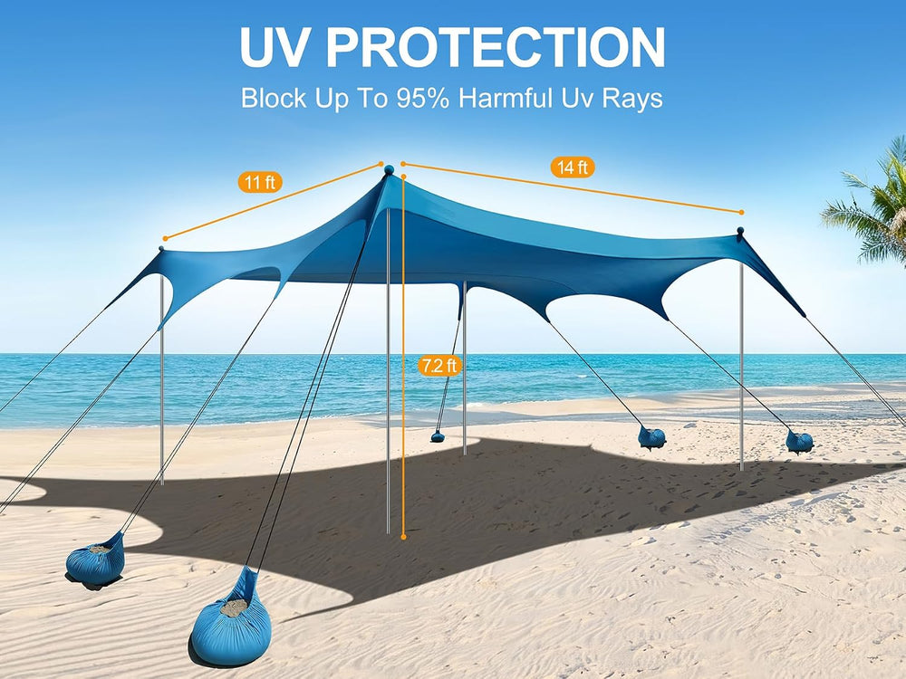 Beach Tent Sun Shelter, Camping Sun Shelter 11x 14FT with 22mm Thickened Alum...