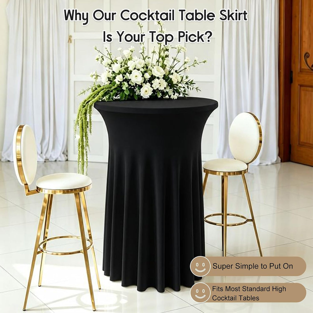 4 Packs 32 x 43 Inch Spandex Round Cocktail Table Skirts with Wavy Drapes Str...