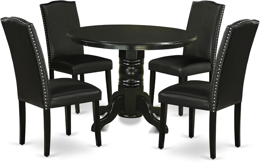 East West Furniture SHEN5-BLK-69 5 Piece Dining Room Table Set Includes a Rou...