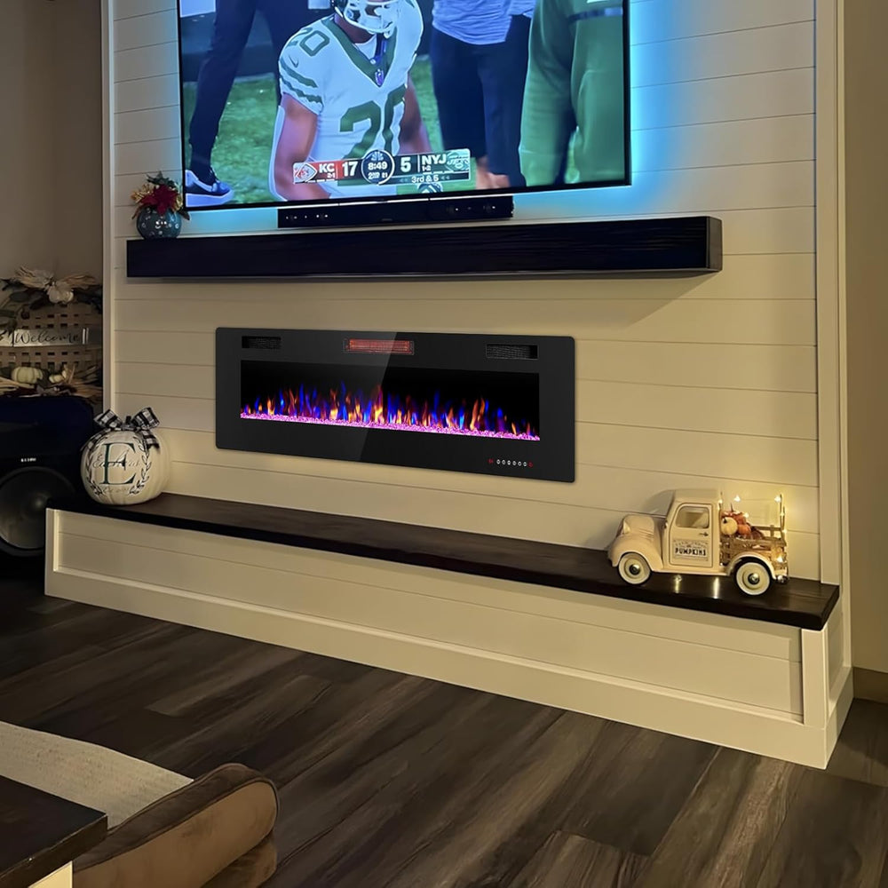 Electactic 60-Inch Electric Fireplace, 12 Flame Colors, Remote Control