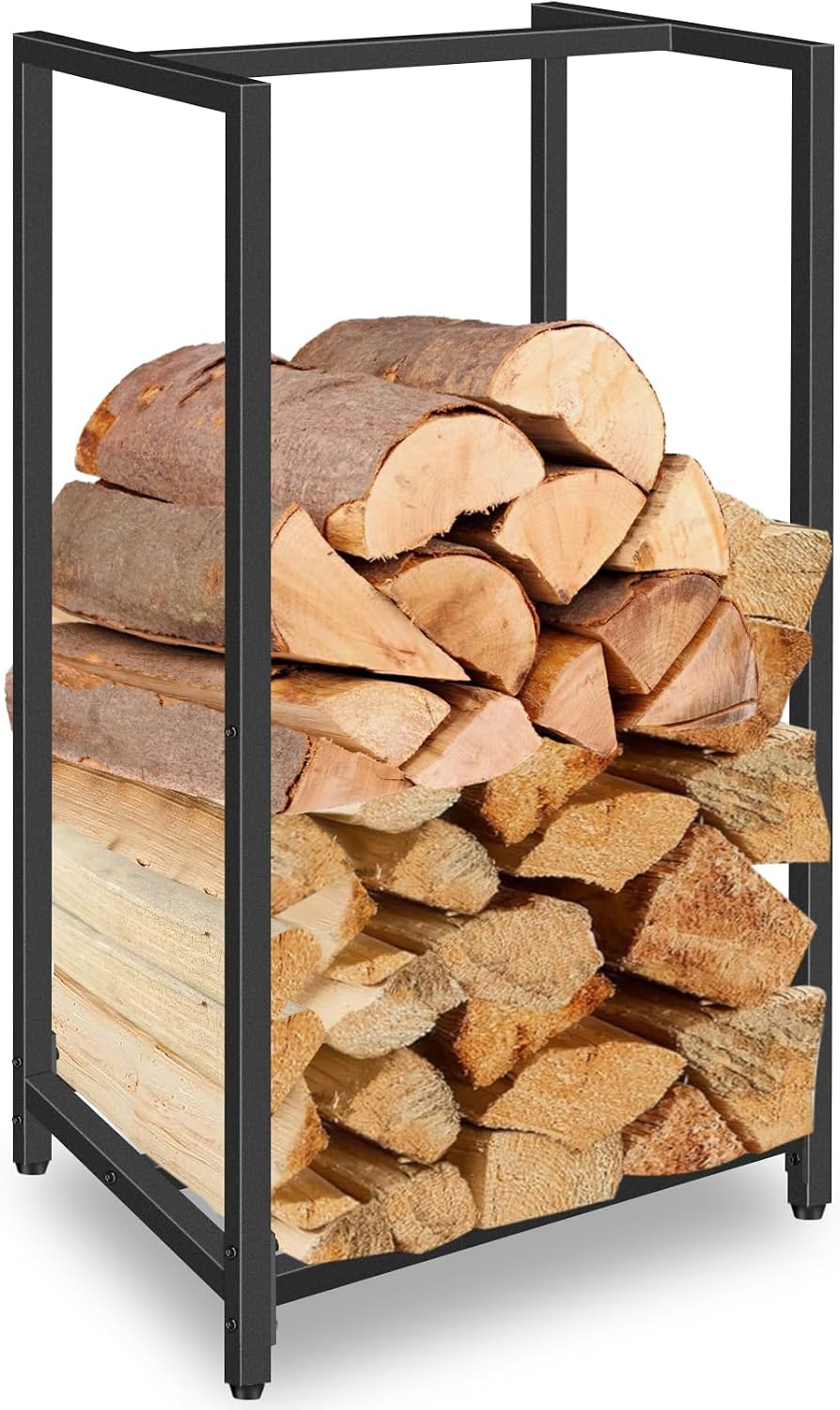 Lilybud--lily Firewood Rack Indoor Outdoor, 30” Tall Firewood Holder Metal Sm...