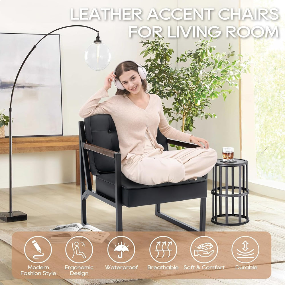 COLAMY Mid Century Modern Accent Chair Set of 2, Comfy Living Room Chair, Bla...