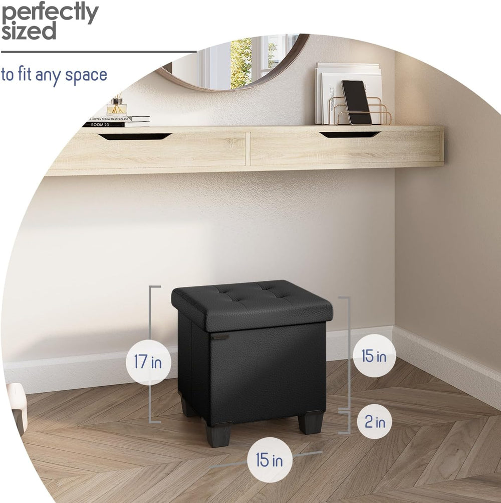 Storage Ottoman Cube with Small Bin, 15-in Square Ottoman with Storage for Li...