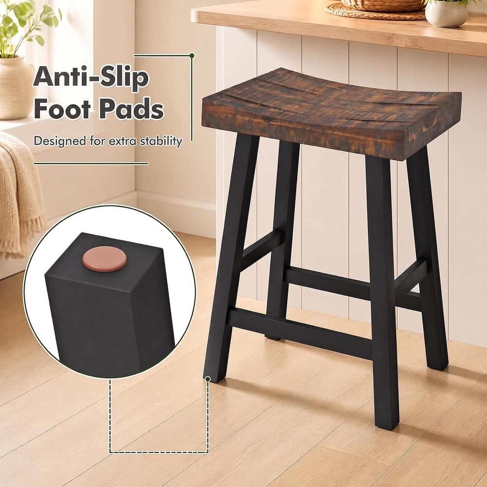 COSTWAY 24-inch Wooden Saddle Stools Set of 4 with Curved Seat Surface
