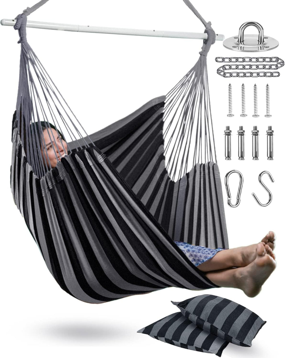 XXL Hammock Chair Hanging Rope Swing with 2 Cushions - Max 500lbs-Perfect for...