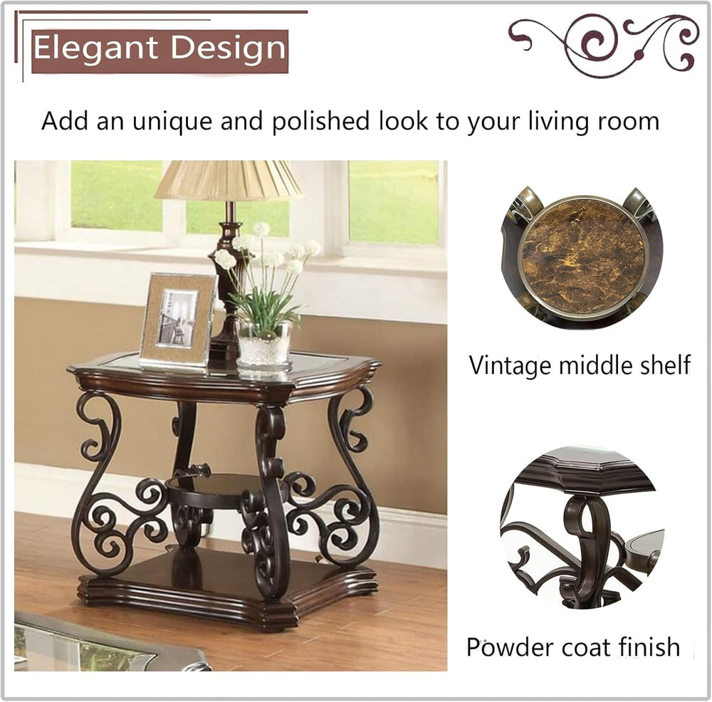 3 Piece Retro Coffee Table Set, Mid Century Modern Living Room Table Set, Tra...