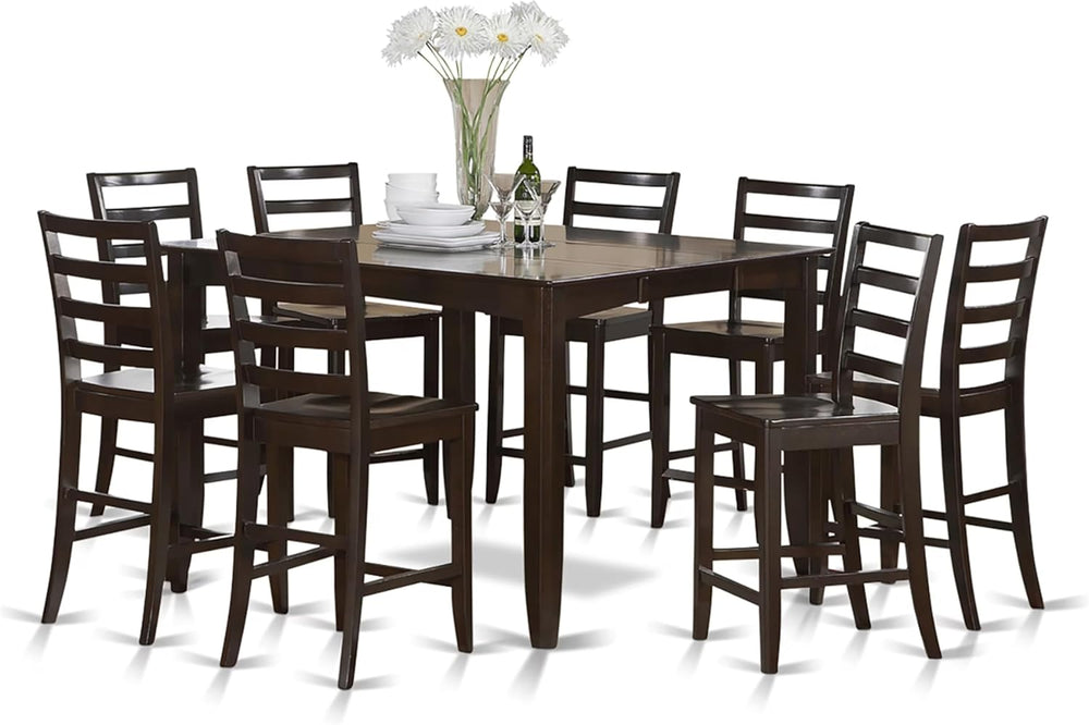 East West Furniture FAIR9-CAP-W 9 Piece Counter Height Pub Set Includes a Squ...