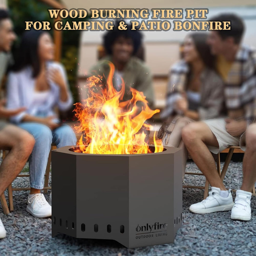 24" Modern Smokeless Fire Pit, Large Wood Burning Firepit, FP013