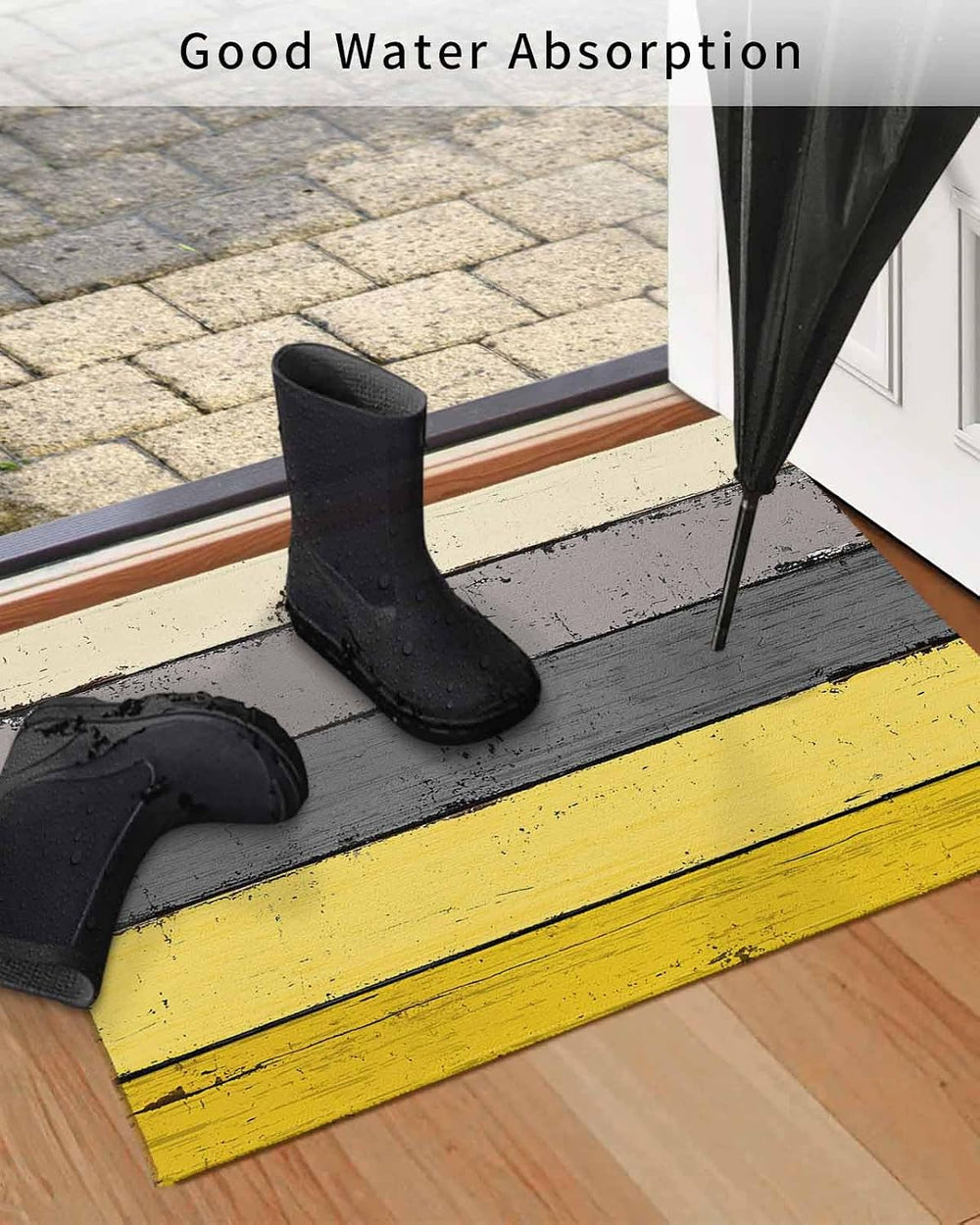 Farmhouse Front Door Mat, Non - Slip Absorbent Door Entry Mats, Wood Grain Do...