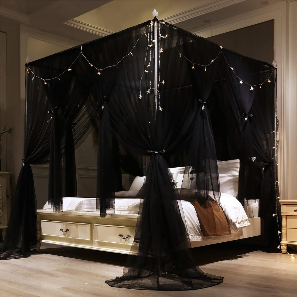 VETHIN 4 Corners Post Princess Bed Canopy Curtain Double Layer Cozy Drape Net...