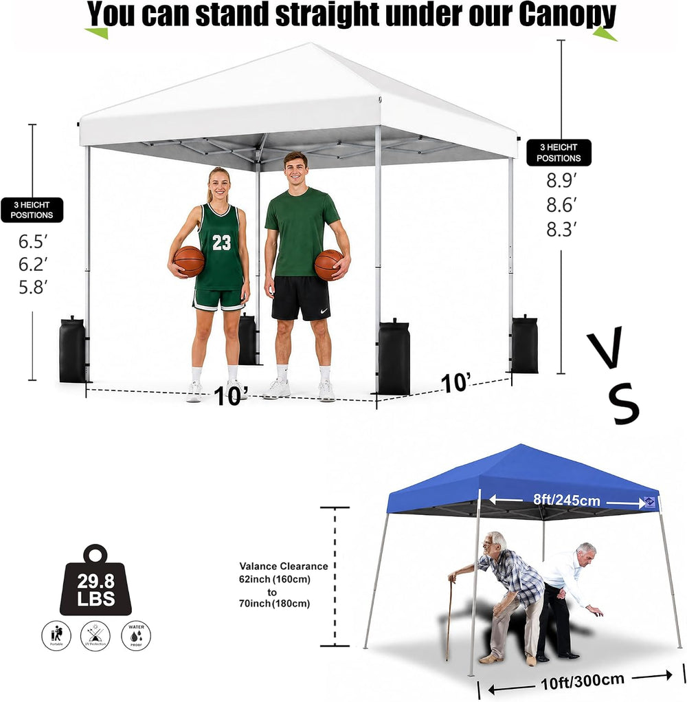 SANWAY 10x10 Pop Up Canopy Tent, One Push One Person Setup, Silver White