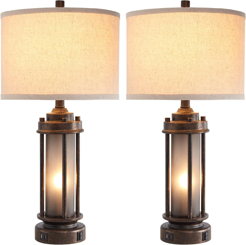 AIEAMPDO Set of 2 Farmhouse Table Lamps for Living Room with USB C+A Ports