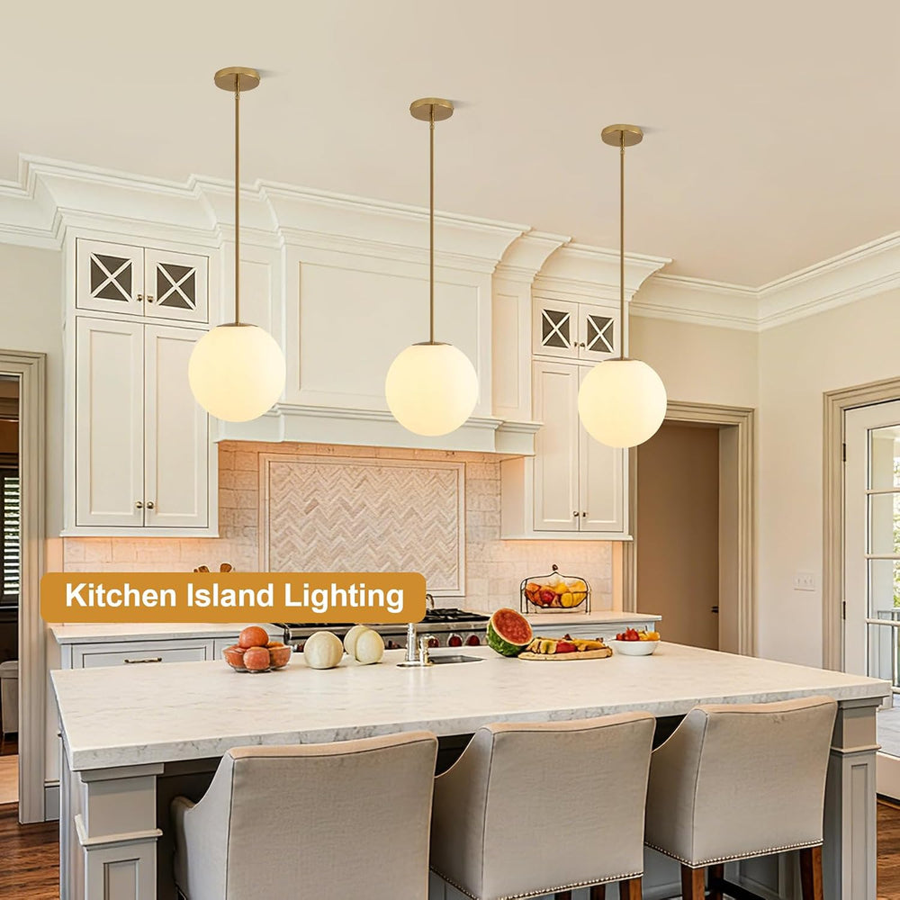 10in Milk Glass Pendant Light, Mid Century Modern Pendant Lights Kitchen Isla...