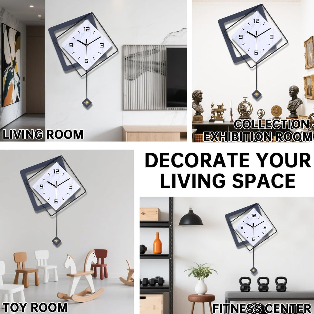 Wall Clock with Pendulum, Silent Quality Quartz Battery Operated, Metal Moder...