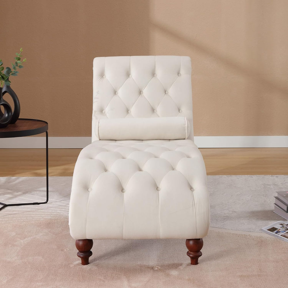 Button-Tufted Chaise Lounge Indoor, Velvet Chaise Lounge Chair with Legs &amp...