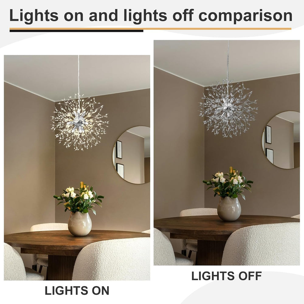 Modern Dandelion Firework Chandelier, Chrome, 9-Light