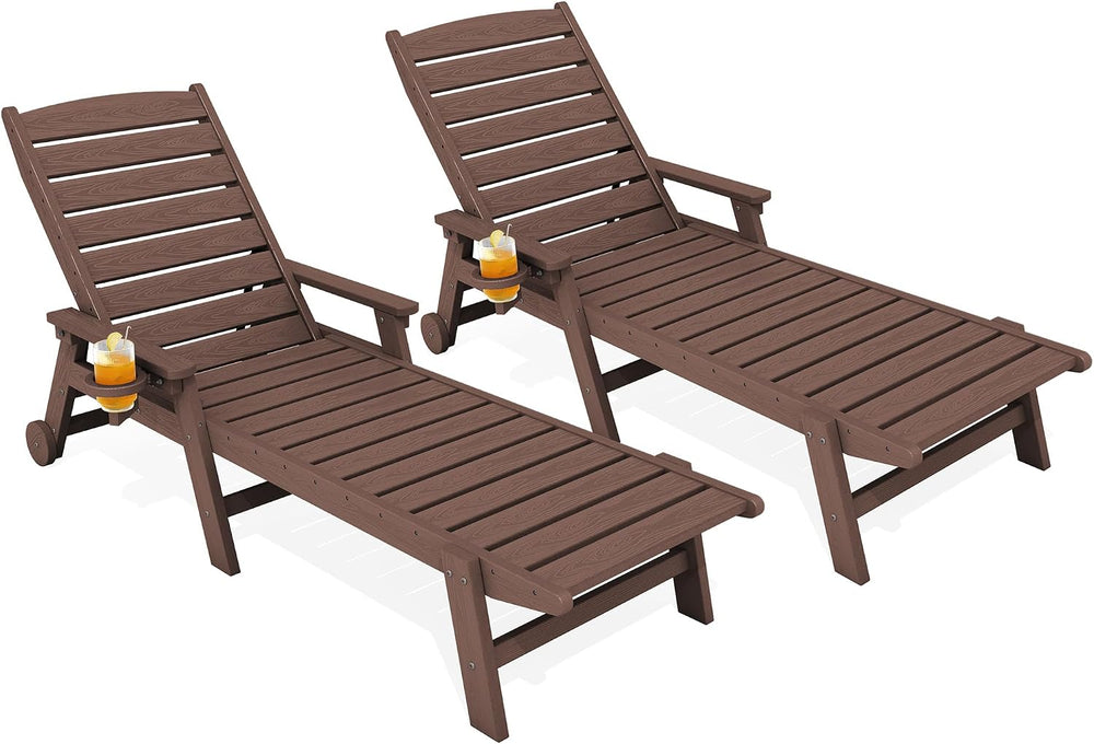 KINGYES HDPE Lounge Chair Outdoor Set of 2, All Weather Pool Lounger
