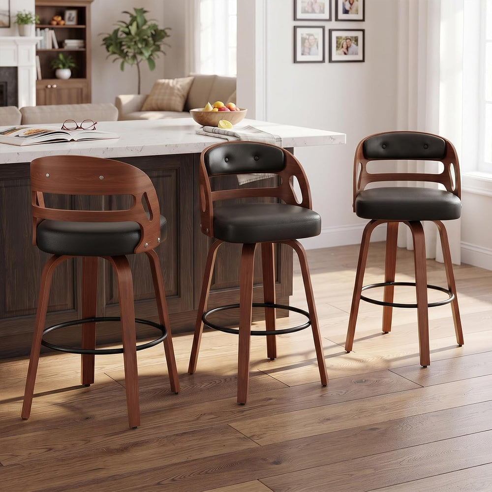 FevorFurn 26 Inch Swivel Bar Stools Set of 3, Upholstered Bar Chairs for Kitc...