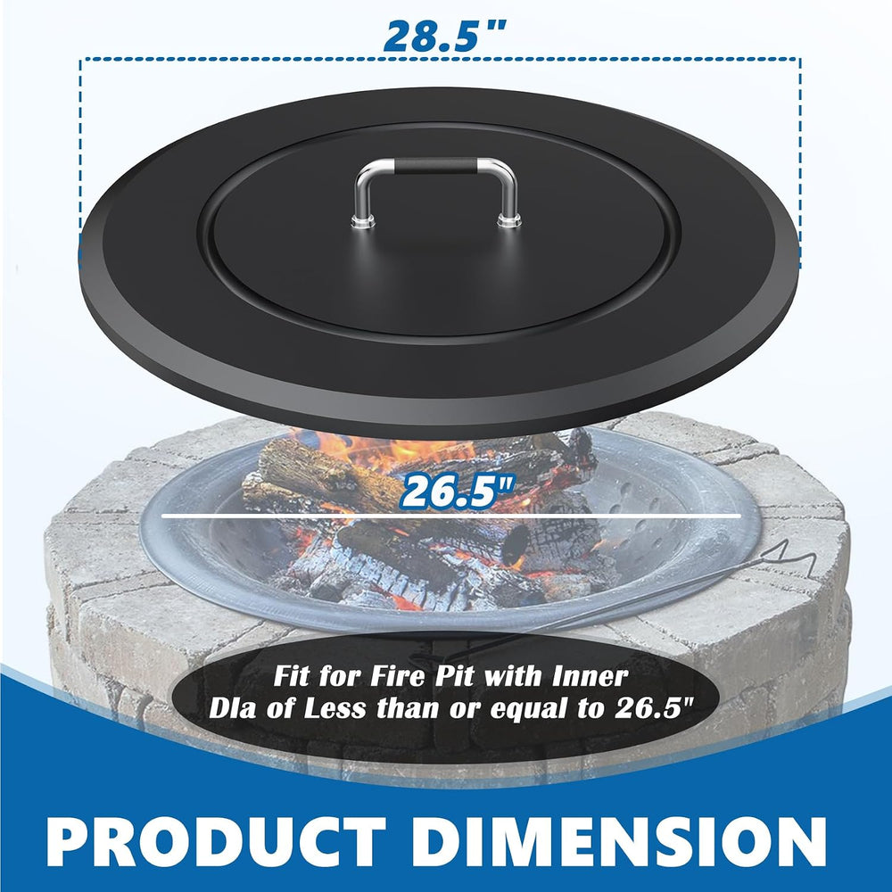 Fire Pit Lid 28.5"-Heavy-Duty Metal Cover with Handle,All-Season Protection