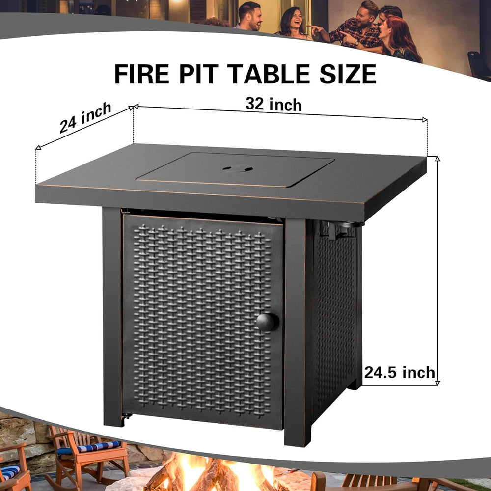 OutVue 32 inch Propane Fire Pit Table with 2 Drink Holders
