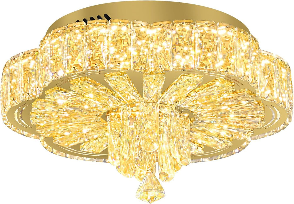 16in Gold Crystal Chandeliers for Living Room Dining Room Crystal Ceiling Lig...