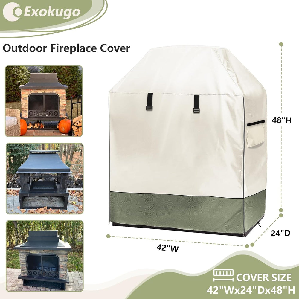 Outdoor Fireplace Cover, 42"W × 24"D × 48"H, Beige & Grayi...