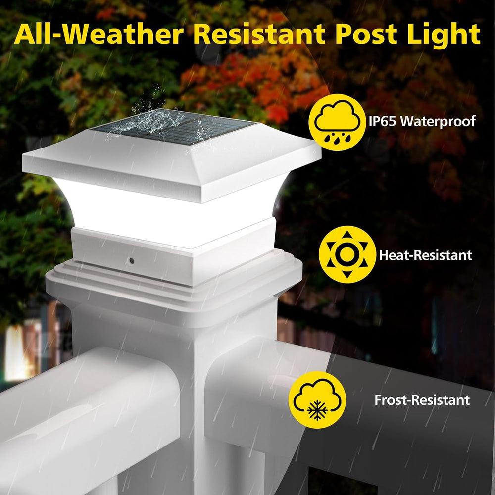 T-SUN 4X4 Solar Post Cap Lights Outdoor Waterproof, White 2 Pack