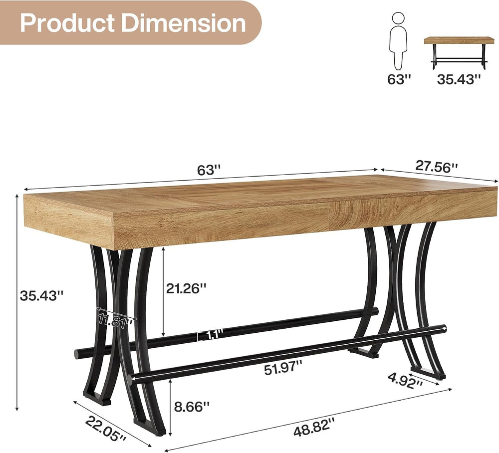 Tribesigns 63" Counter Height Bar Table with Metal Footrest, Rectangular...