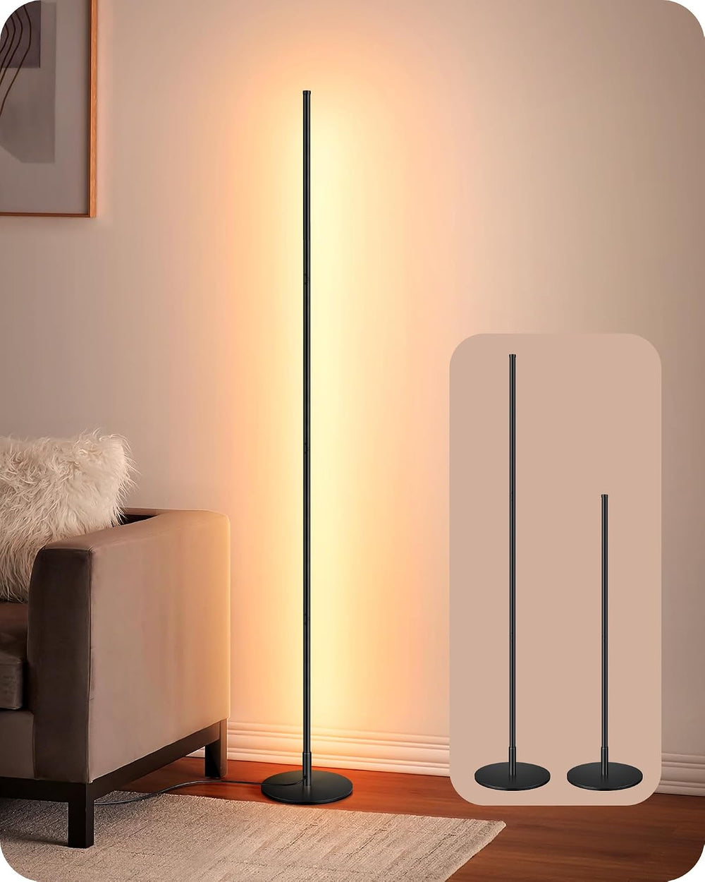 EDISHINE LED Corner Floor Lamp, 57.5" Minimalist Dimmable Sleek Light, A...