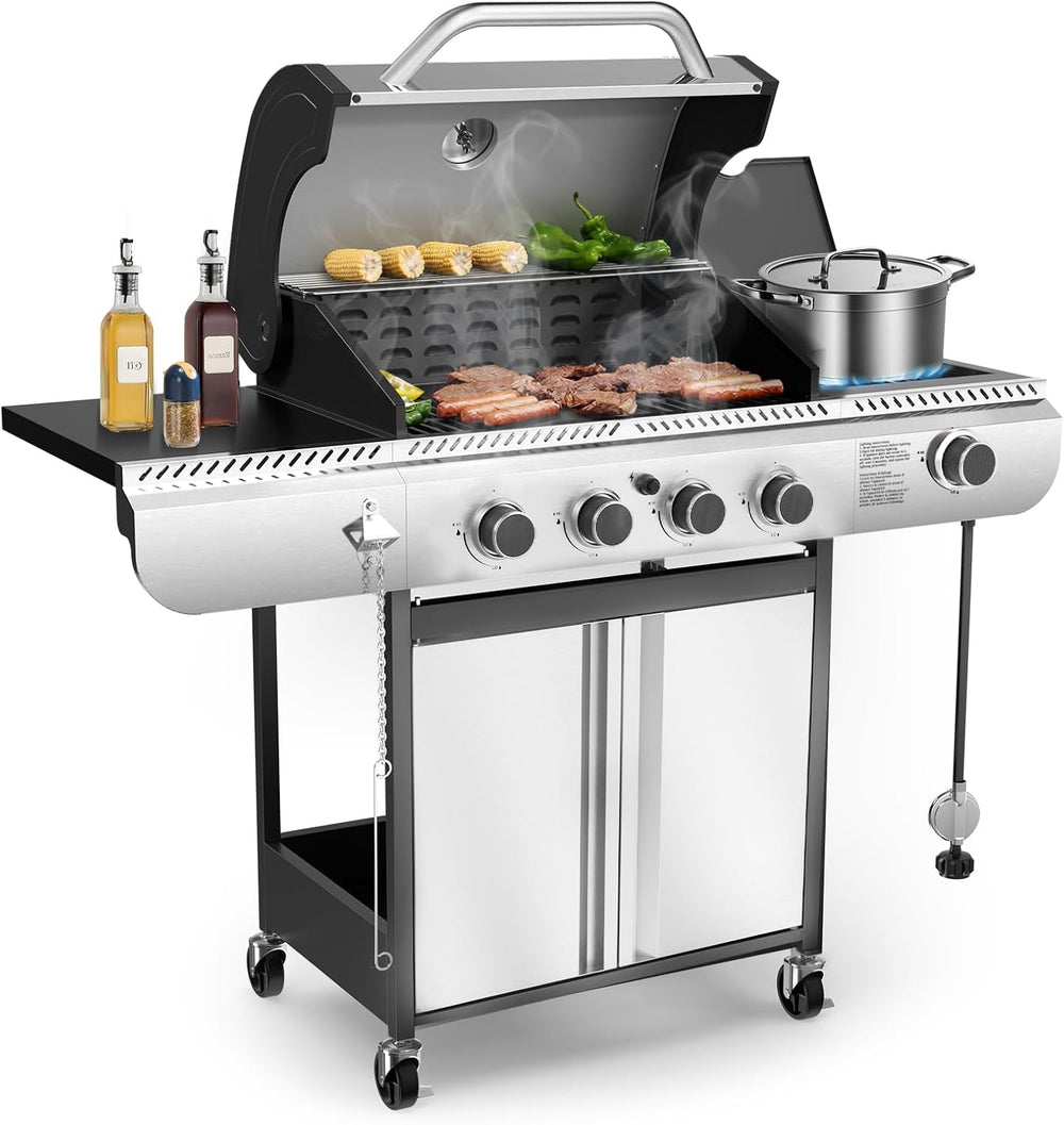 Electactic 4-Burner Gas Grill with Side Burner,Stainless Steel Propane Grill ...