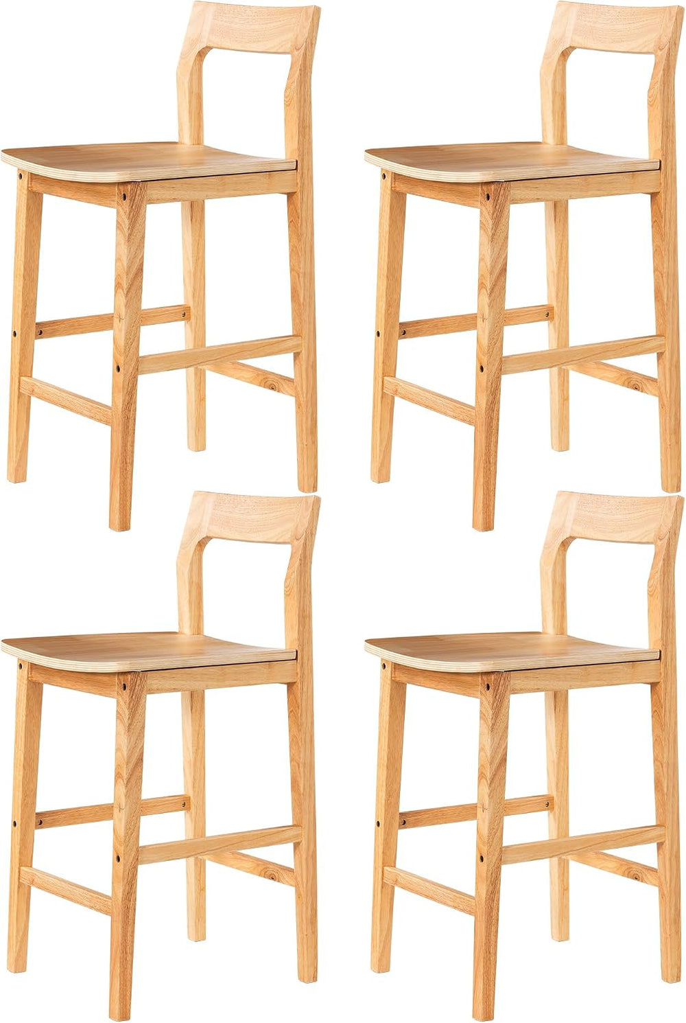 Wood Barstools Set of 4, Counter Height Bar Stools Armless Farmhouse Wooden B...