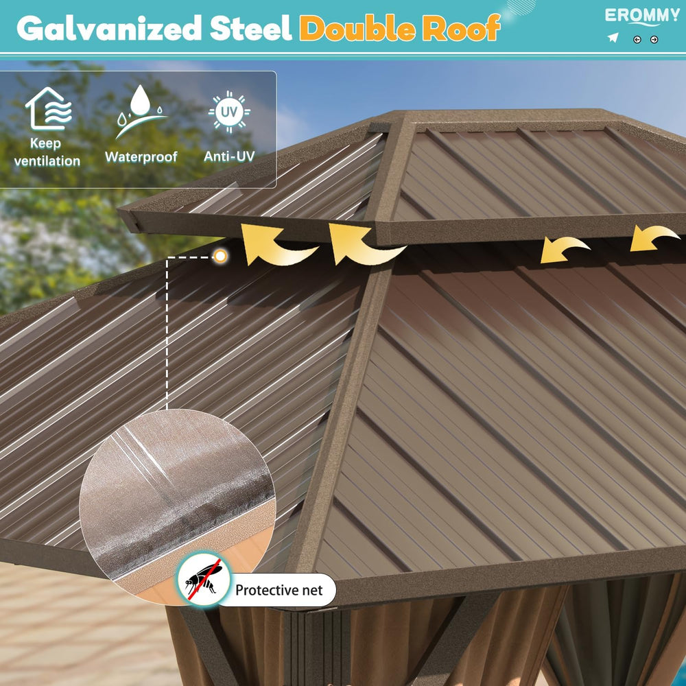 EROMMY 12'x12' Gazebo Hardtop, Galvanized Steel Double Roof Metal Gaz...