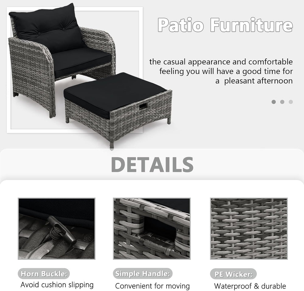 5 Pieces Wicker Outdoor Patio Chairs with Ottoman, PE Wicker Rattan Patio Con...
