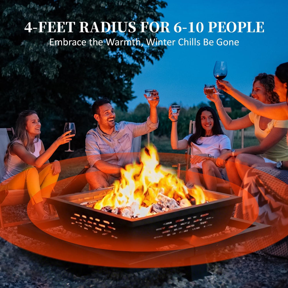47" Large Fire Pit, Square Outdoor Fire Pit with Poker, Wood Burning Fir...