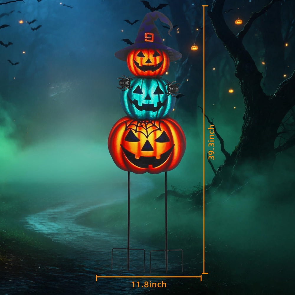Halloween Yard Stakes Large with Stackable Pumpkins Scary Spiders