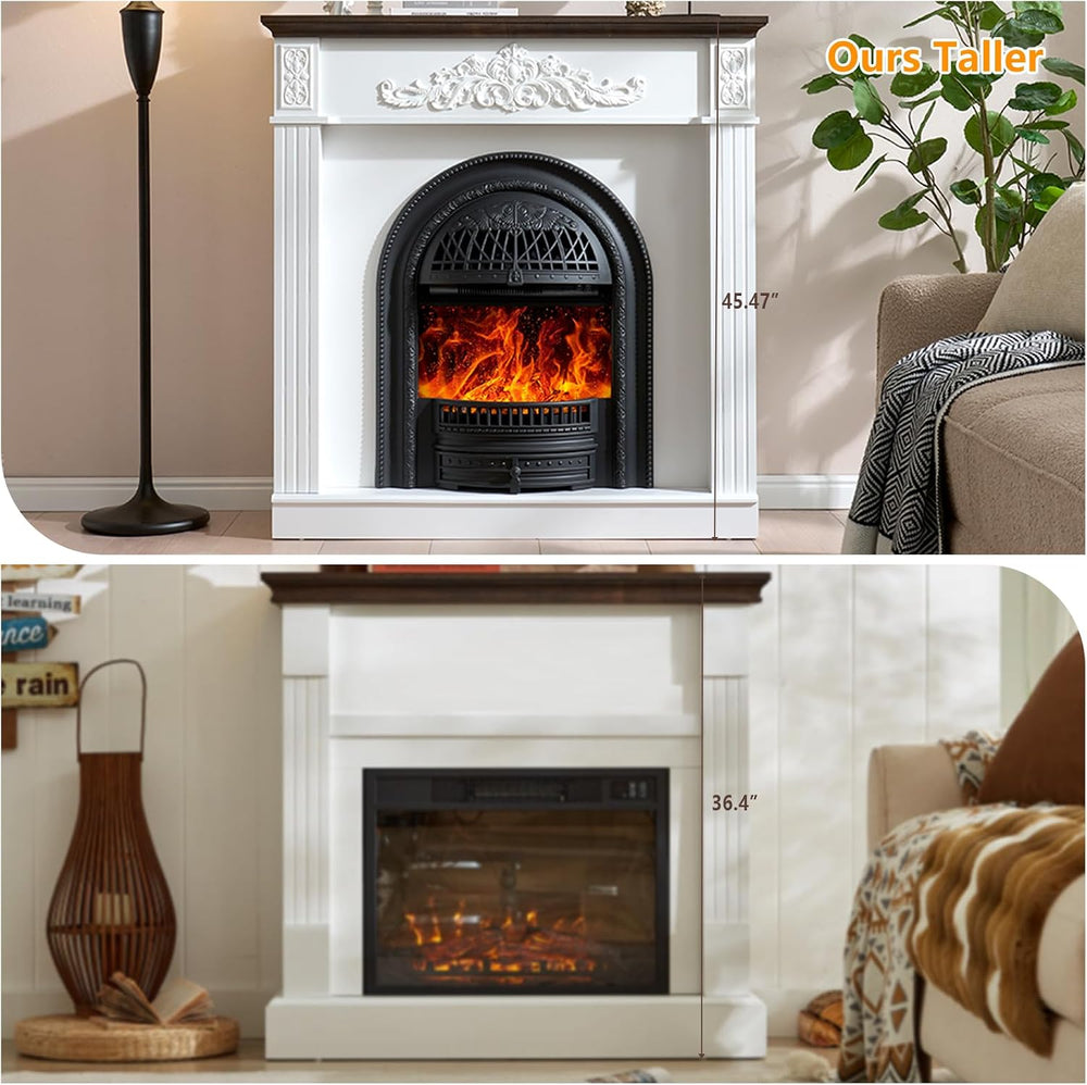 45" Birdcage-Style Electric Fireplace with Mantel, Tall Fireplace TV Stand