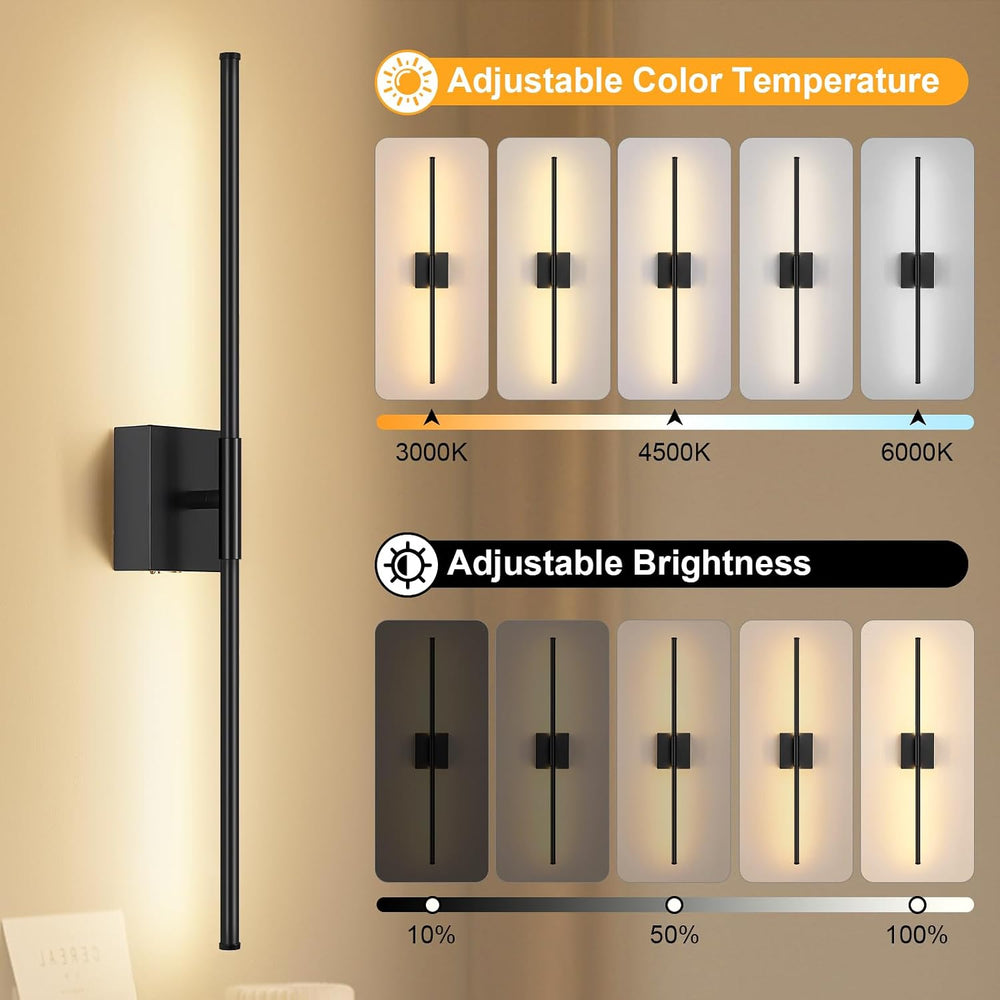 Battery Operated Wall Sconce Set of Two with Remote Control, 3000K-6000K Dimm...