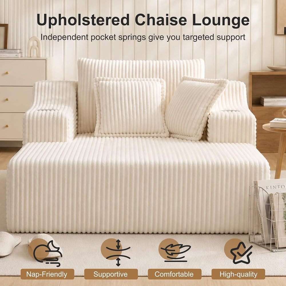 67" Oversized Chaise Lounge Chair Indoor, Boneless Chair with Cup Holders