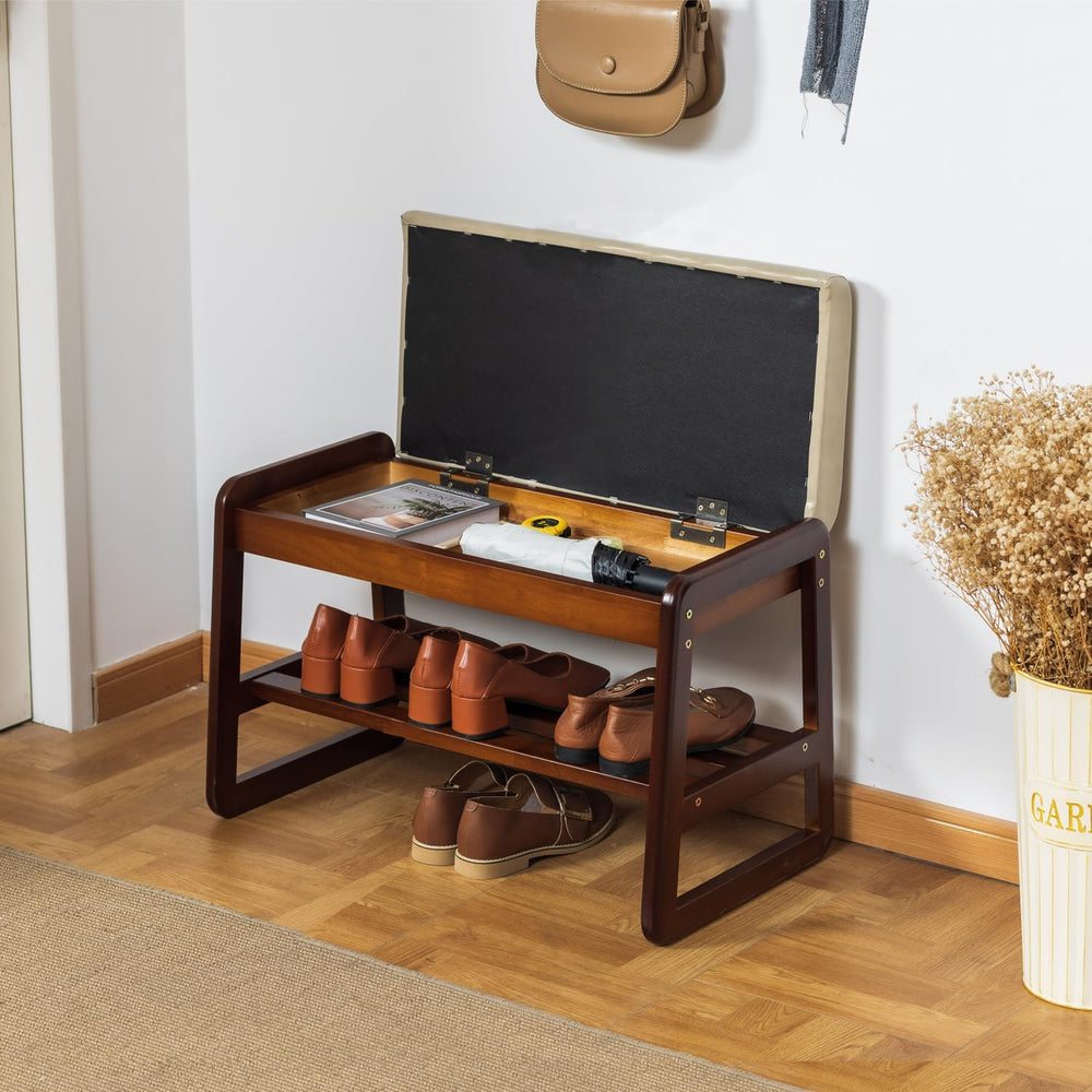 SOBIBO Solid Wood Shoe Rack Bench with Flip-Top Storage, Gray, 21.65"