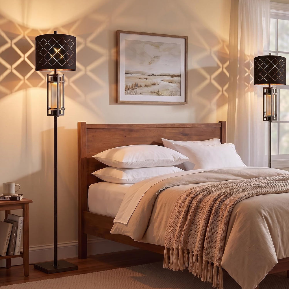 74'' Floor Lamp with Nightlight, Modern Black Tall Standing Lamp,Meta...