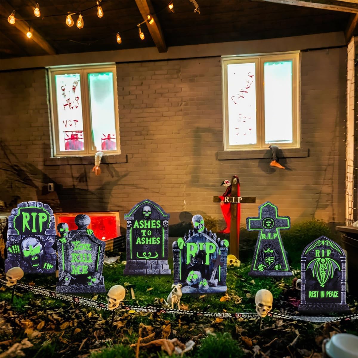 Halloween Decorations Outdoor Tombstone Yard Sign with Stakes 6PCS Glow in the Dark Waterproof Graveyard Tombstones Scary Zombie Theme Halloween Outdoor Decor for Family Home Front Yard Lawn Garden