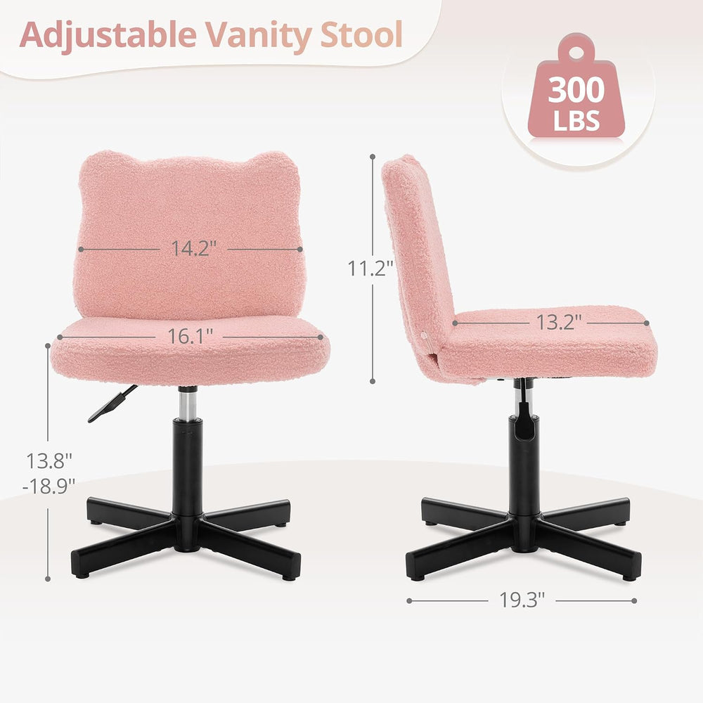LUE BONA Cute Bear Ear Vanity Chair for Teen Girls - Height Adjustable 13.8&q...