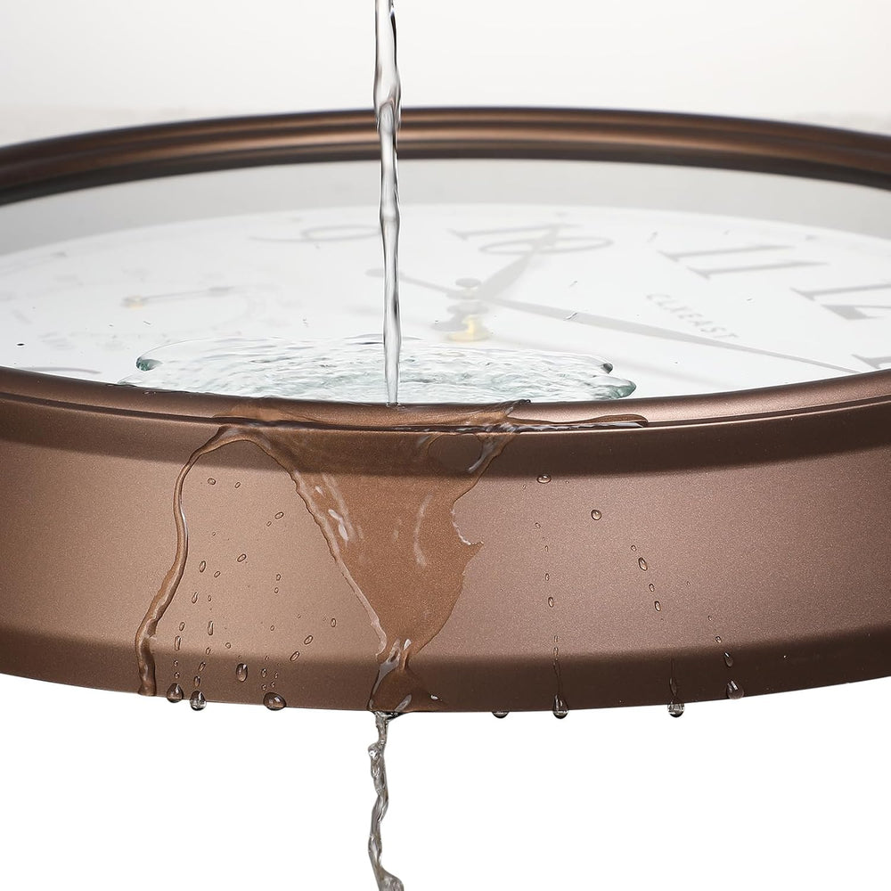 CLXEAST 18" Outdoor Clocks Waterproof with Temperature & Humidity,Brown