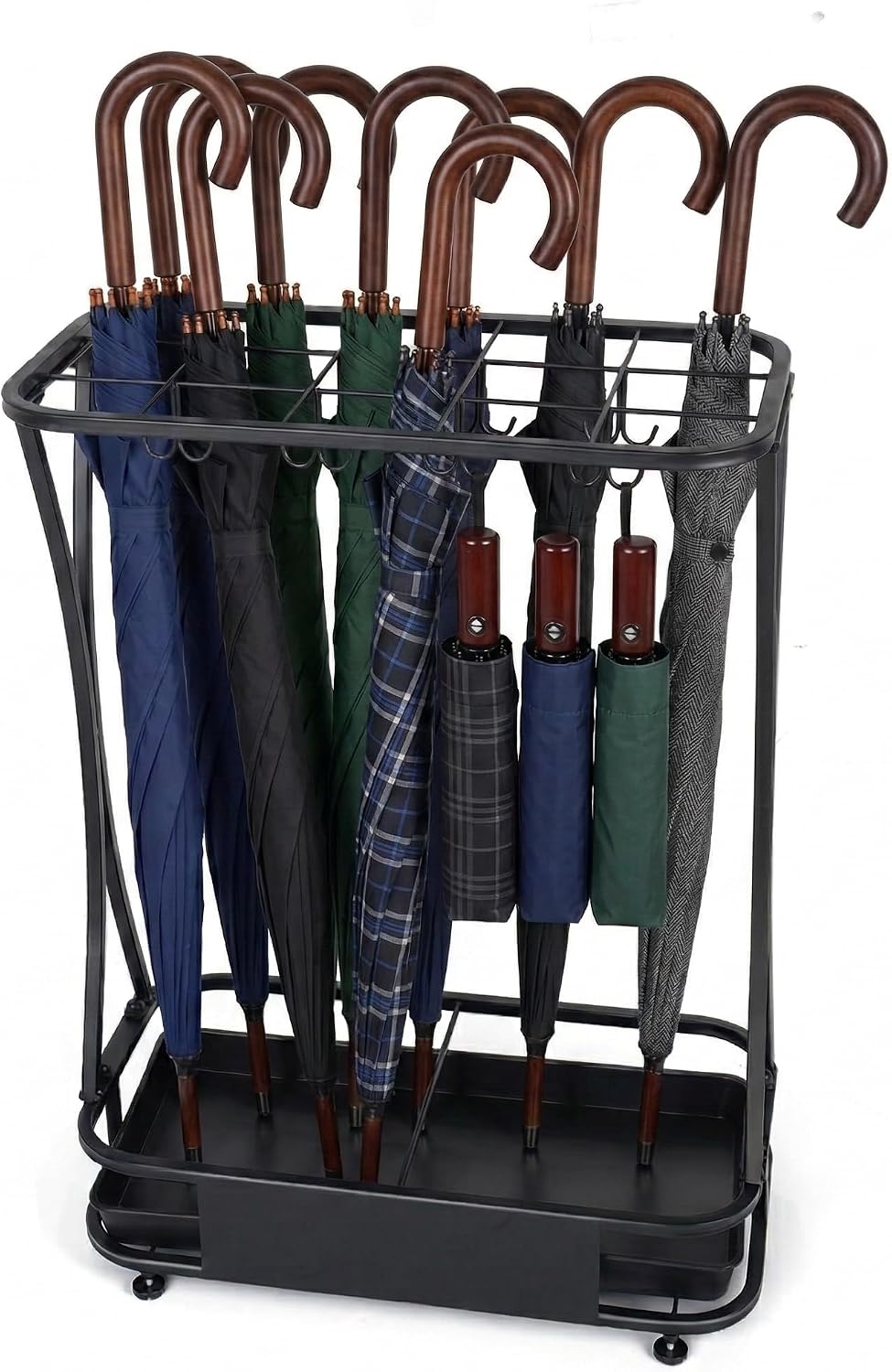 15 Slot Umbrella Stand with 8 Hooks – Heavy Duty Metal Indoor Umbrella Rack H...
