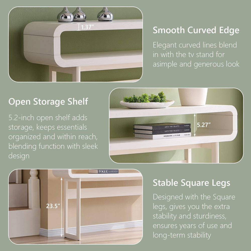 IFGET 63-Inch Long Console Table, Modern Curved Entryway Table, White