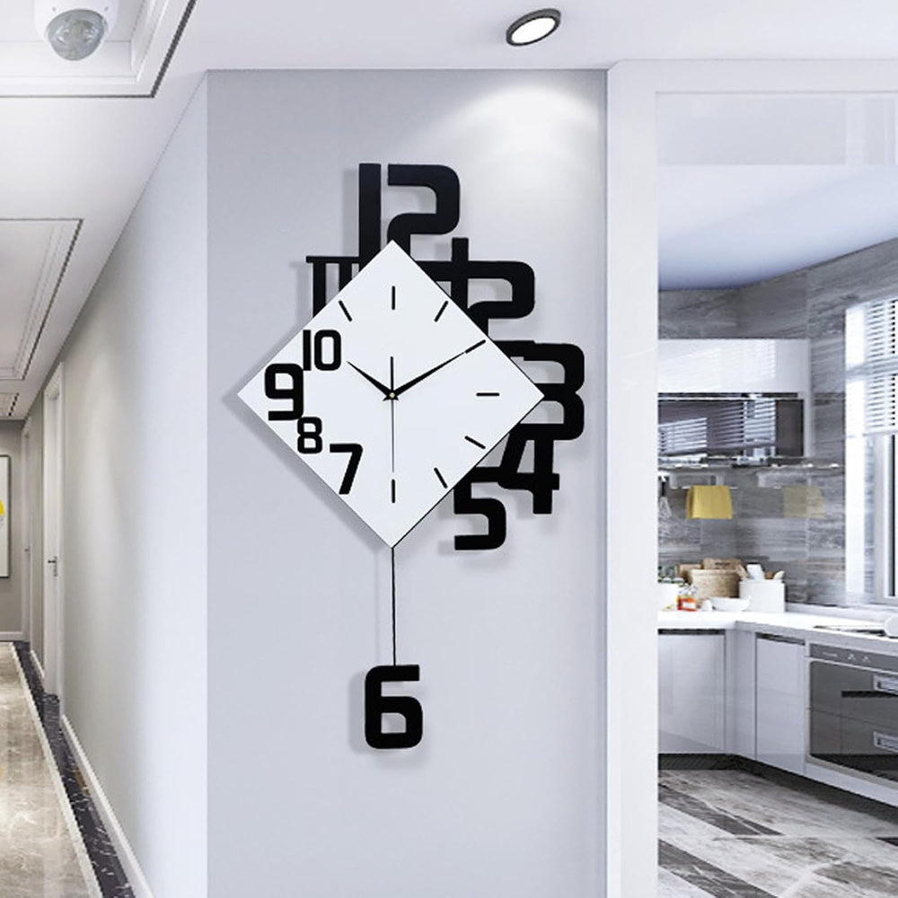 TeamSky Silent Wood Pendulum Wall Clock, Modern White Decorative Clock