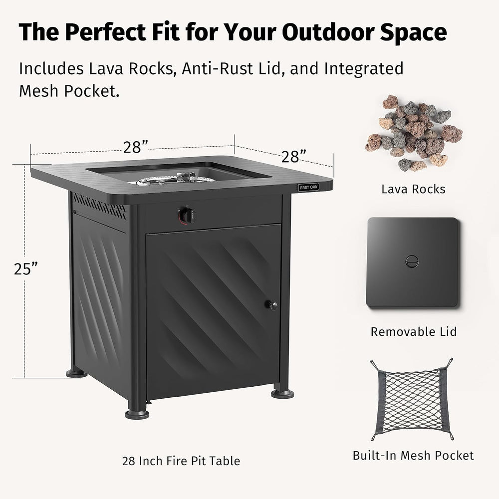 East Oak 28in Gas Fire Pit Table Outdoor, 52,000 BTU