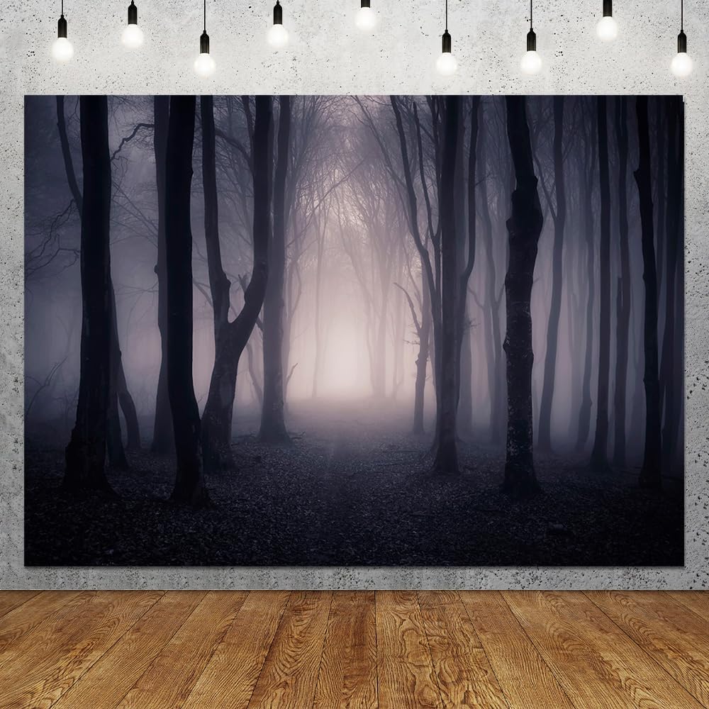 10x8 FT Spooky Forest Backdrop Scary Halloween Themed Party Photo Backdrop Dark Misty Woods Party Decorations Academia Photography Background Photo Booth Props Polyester
