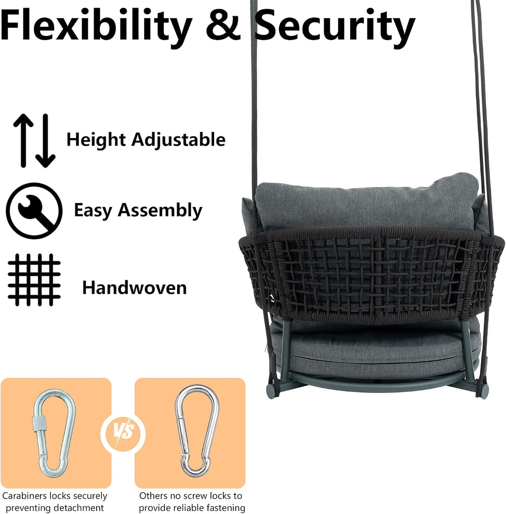 Swing Chair Outdoor, Single Hanging Porch Swing, Ceiling Hanging Chair for Be...