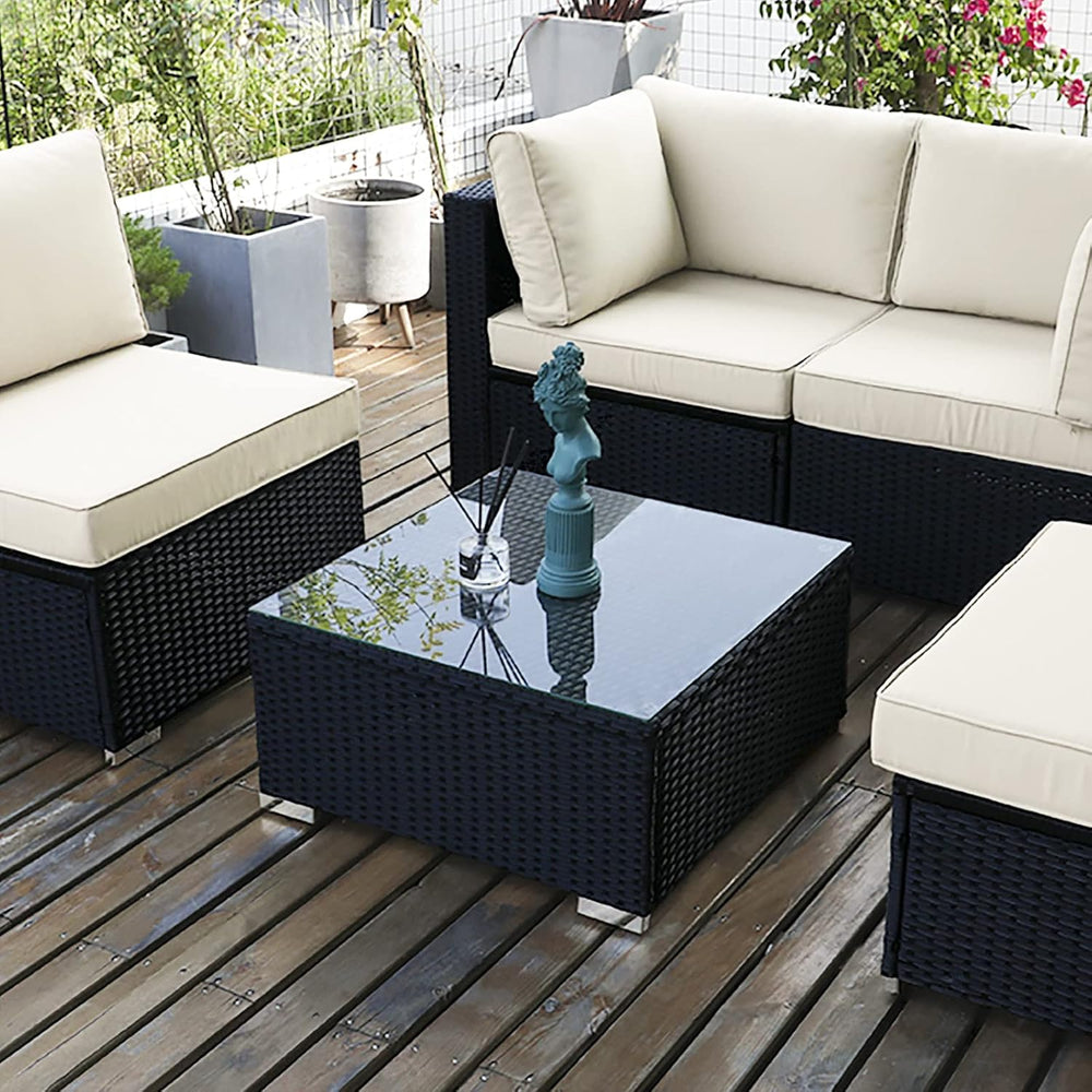 DIMAR GARDEN Outdoor Coffee Table Wicker Patio Side Table with Glass Top,25.2...
